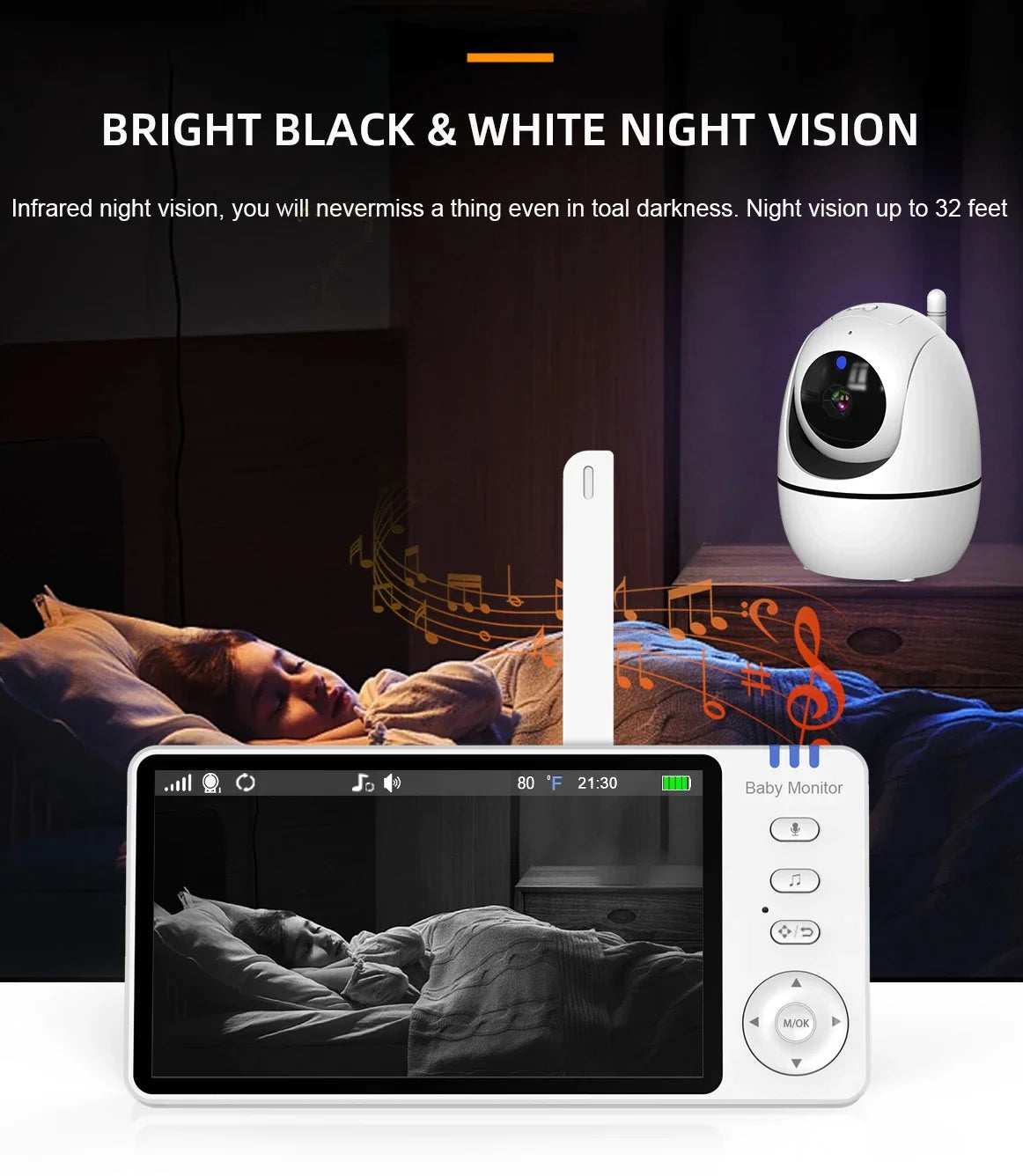 Wireless Baby Monitor with 5-Inch LCD Screen & Panoramic Camera